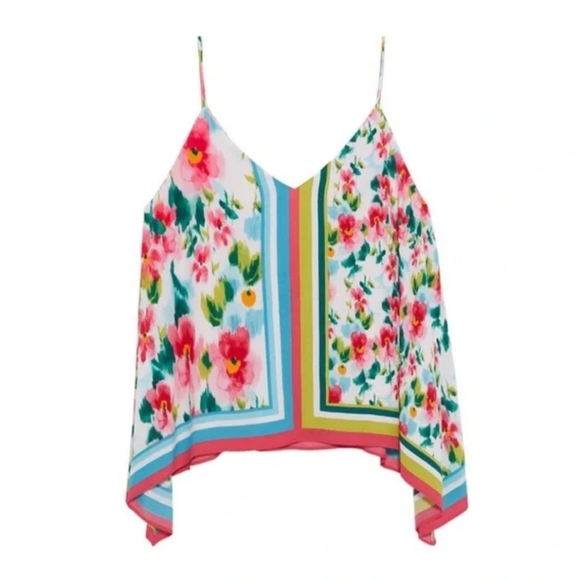 Zara Floral Asymmetrical Hem Spaghetti Strap Cami Blouse Size Small - Picture 4 of 11